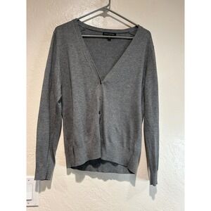 Banana Republic Gray V-Neck Cardigan Sweater Womens Large Petite Cotton Rayon